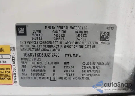 2013 GMC Acadia Denali z USA, uszkodzony, nr VIN 1GKKVTKD5DJ212490